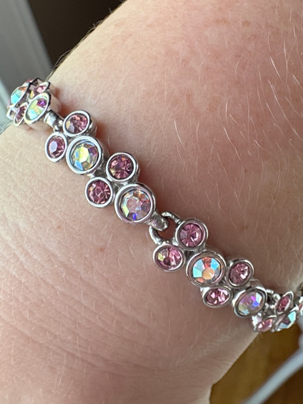 7.5” Pink Crystal Link Bracelet - Women's Sparkling Bracelet